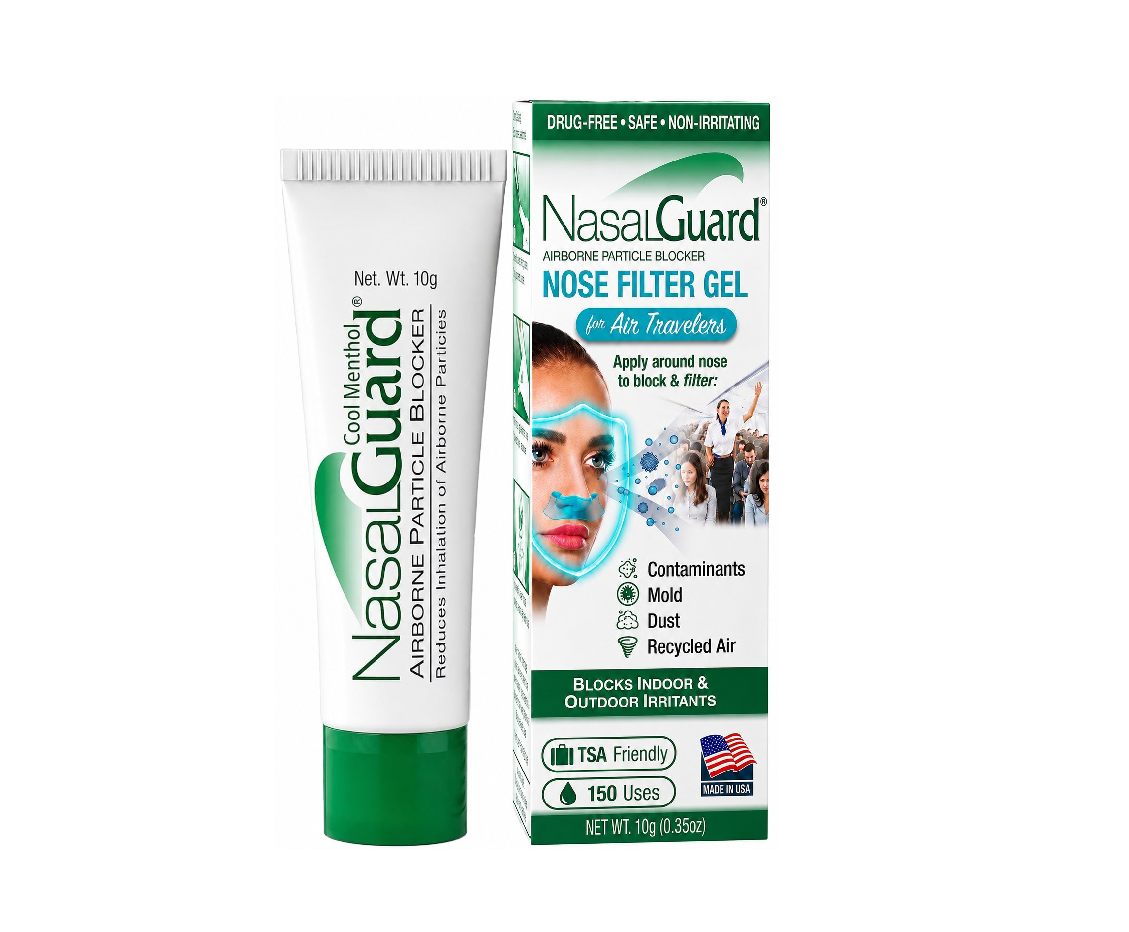 NasalGuard For Air Travelers, Airborne Particle Blocker | Cool Menthol | 10g Tube